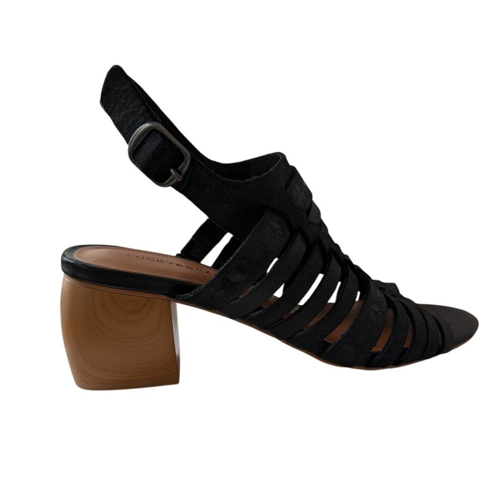 Lucky Brand Black Strappy Block Heel Sandals Leather Slingback 7.5